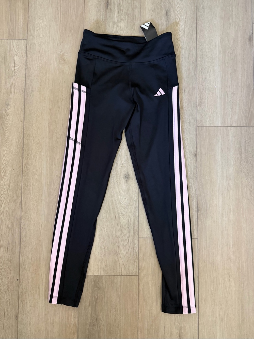 Adidas Girls Teen Black Pink 3-Stripes Leggings